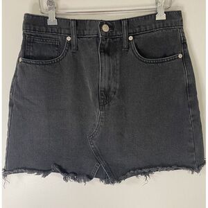 Rigid Denim A-Line Mini Skirt Black Raw Hem Madewell Size 28 Jean Skirt